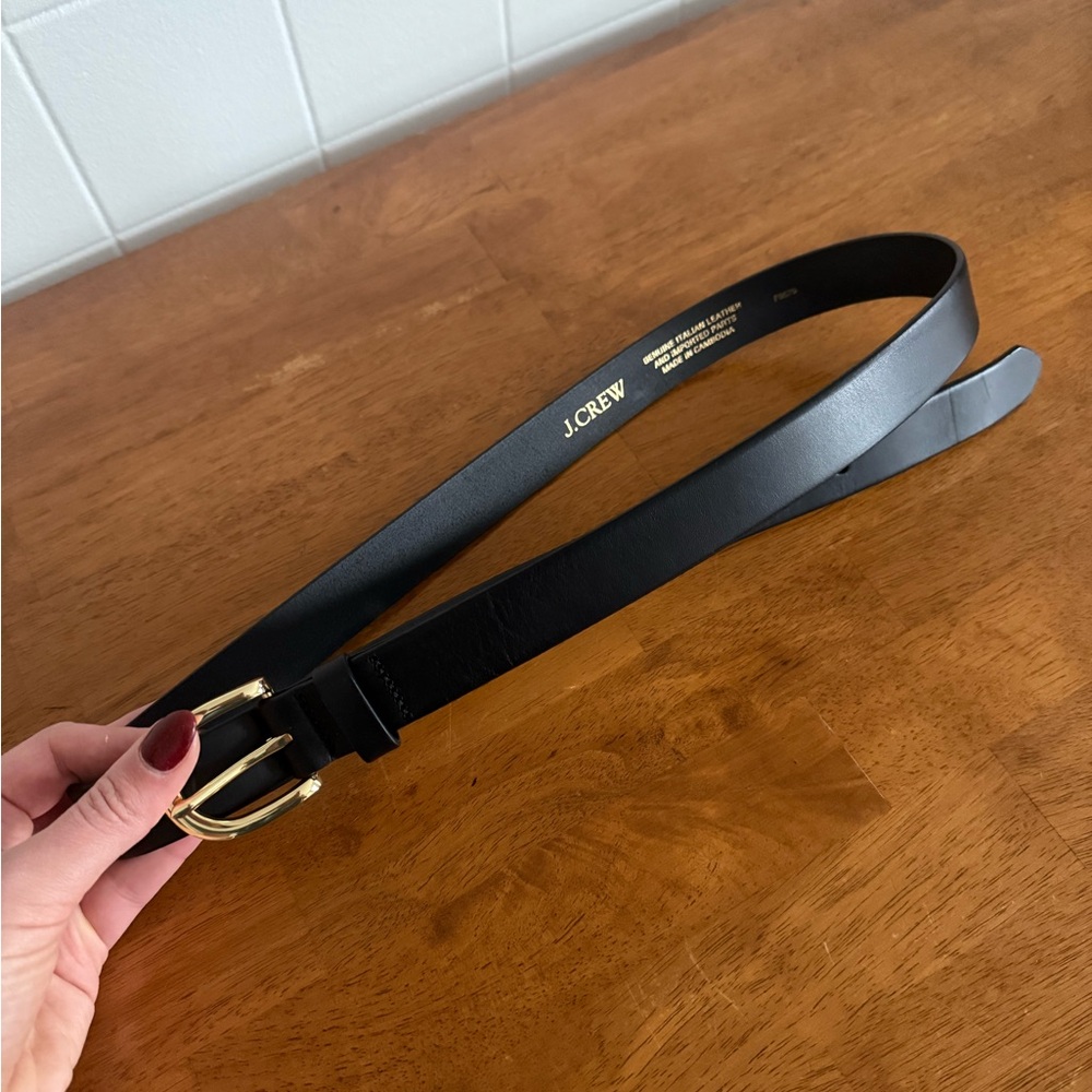 New! Classic Black Leather Belt with Gold Buckle